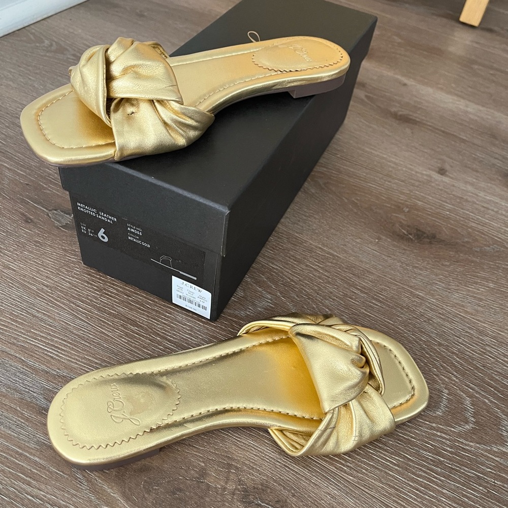 J Crew Metallic Gold leather knotted sandals